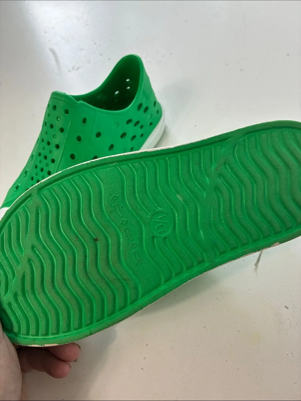 Lily & Dan Sz 13/1 Youth Green White Rubber Slip On Clog Sandal